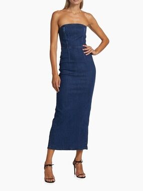 Reformation Strapless Denim Maxi Dress in Dark Blue
